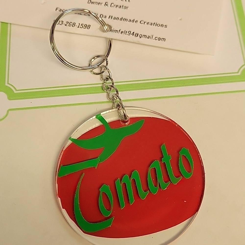 Tomato 4" Acrylic Round Silver Tone Keychain